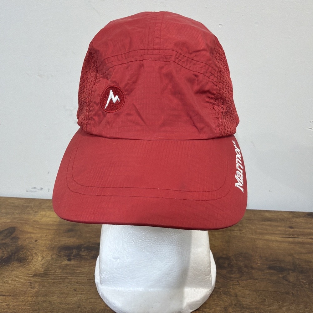 Marmot 5 Panel Hat Cap Nylon Ripstop Adjustable Red Mesh Sides Running Cycling